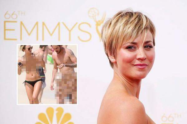 "Big Bang Theory"-Star Kaley Cuoco hat mit Humor auf die Nacktfotos reagiert, die ein Hacker von ihr und anderen Prominenten ins Internet gestellt hatte. Die Schauspielerin postete ein Foto von sich und ihrem Ehemann am Strand. Dabei sind die Bereiche um ihre Bruste und seinen Unterleib verpixelt, um den Eindruck zu erwecken, die beiden seien nackt.