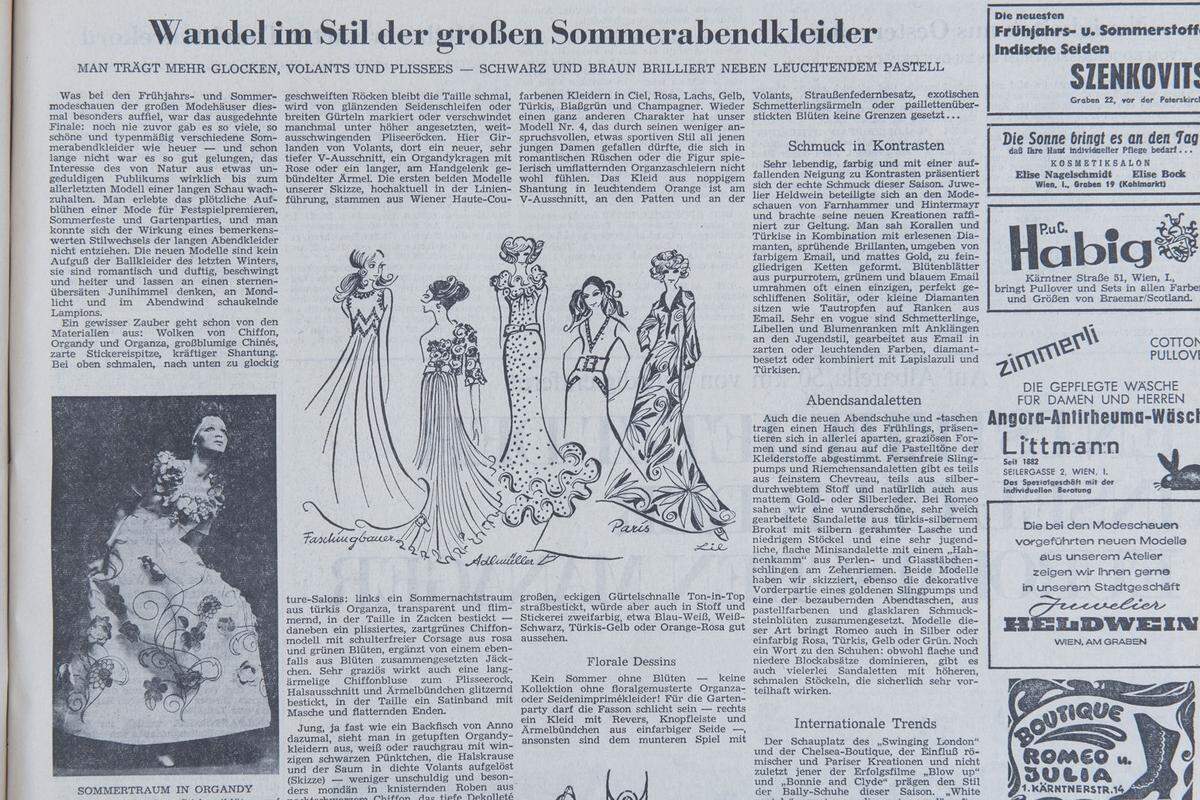 Wiederholung gehört zur Modewelt wie Karl Lagerfeld zu Chanel. Volants und Plissee waren auch schon vor 50 Jahren in Mode, wie ein Blick ins Archiv der "Presse" beweist. "Kein Sommer ohne Blüten - keine Kollektion ohne floralgemusterte Organza- oder Seidenimprimékleider!"