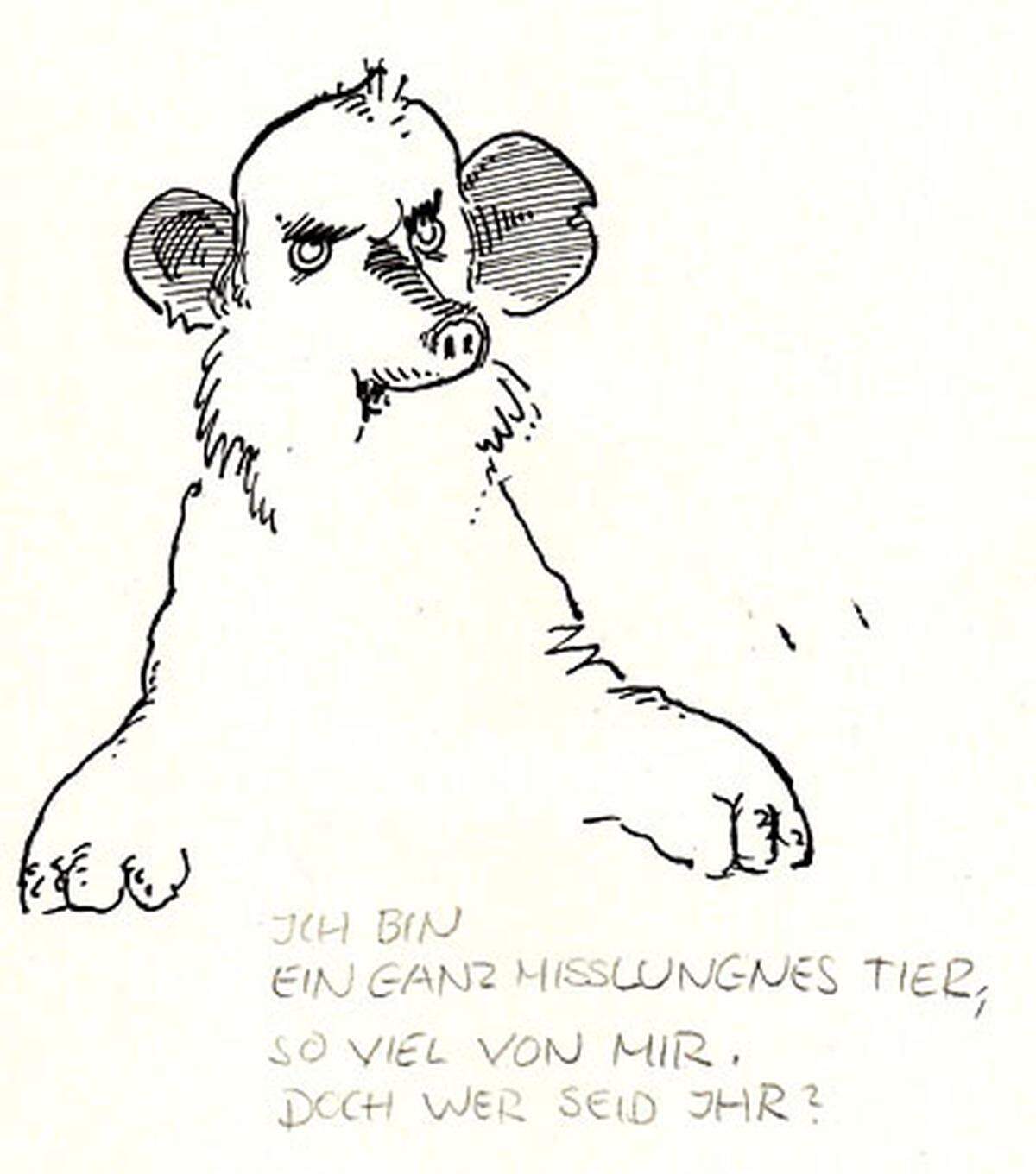 Das Karikaturmuseum nimmt bei der Ausstellung besondere Rücksicht auf Kinder und hängt die Bilder niedriger auf als sonst.  Im Bild: F. W. Bernstein, Das misslungene Tier, 1975 (c) F. W. Bernstein, 2009