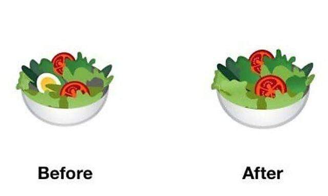 Googles Salat-Emoticon vor und nachdem die Diversity-Abteilung ihn  in die Finger bekommen hat. 