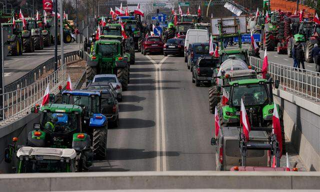 Polnische Bauern demonstrieren gegen Agrareinfuhren aus der Ukreine.