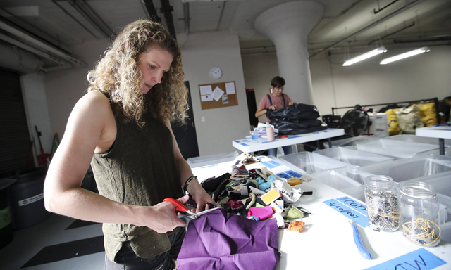 180919 NEW YORK Sept 19 2018 Staff members work in the space of Fabscrap a fabric recycl