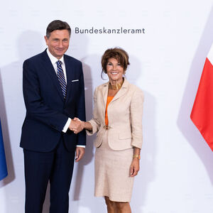 Kanzlerin Brigitte Bierlein beim Treffen mit dem slowenischen Präsidenten Borut Pahor