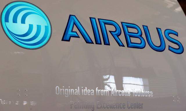 FILE PHOTO: Airbus logo is pictured on an engine during the delivery of the first series-production LEAP-1A propulsion systems by Aircelle for the A320neo aircraft Airbus family in Colomiers near Toulouse