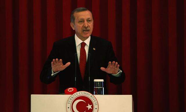 Turkey Prime Minister Tayyip Erdogan speaks during a conference in Ankara