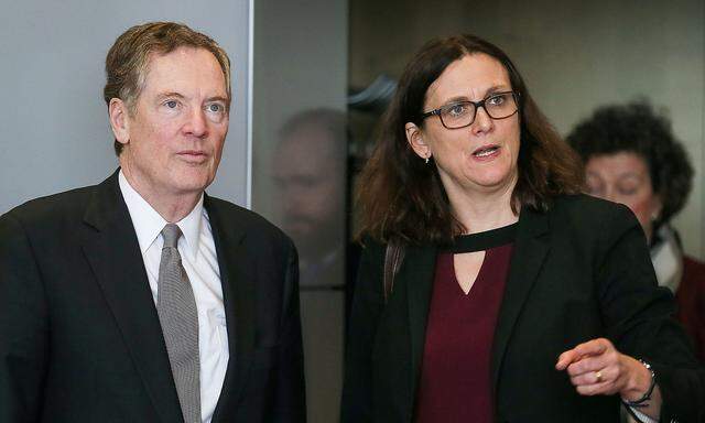 FILE PHOTO: U.S. Trade Representative Lighthizer and EU Trade Commissioner Malmstrom take part in a meeting to discuss steel overcapacity in Brussels