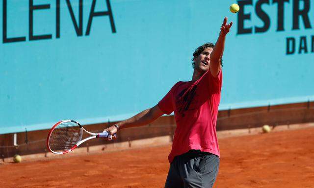 May 2, 2021, MADRID, MADRID, SPAIN: Dominic Thiem of Austria in action during his practice session for the ATP, Tennis