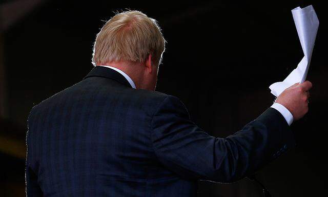 Former mayor of London and Vote Leave campaigner Boris Johnson speaks during a visit to Reid Steel on a campaign stop in Christchurch