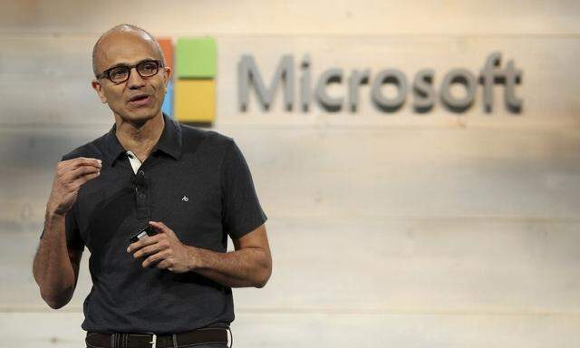Microsoft CEO Nadella speaks during a Microsoft cloud briefing event in San Francisco