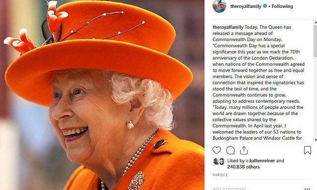 Die Königin dominiert den Instragam-Acount der britischen Royal Family, whoelse? 