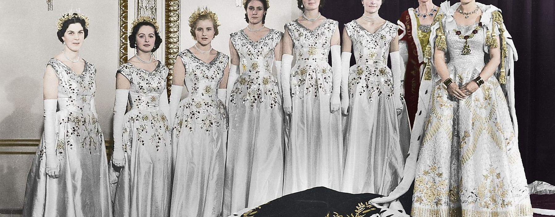 Hm Queen Elizabeth Ii With Her Maids Of Honour