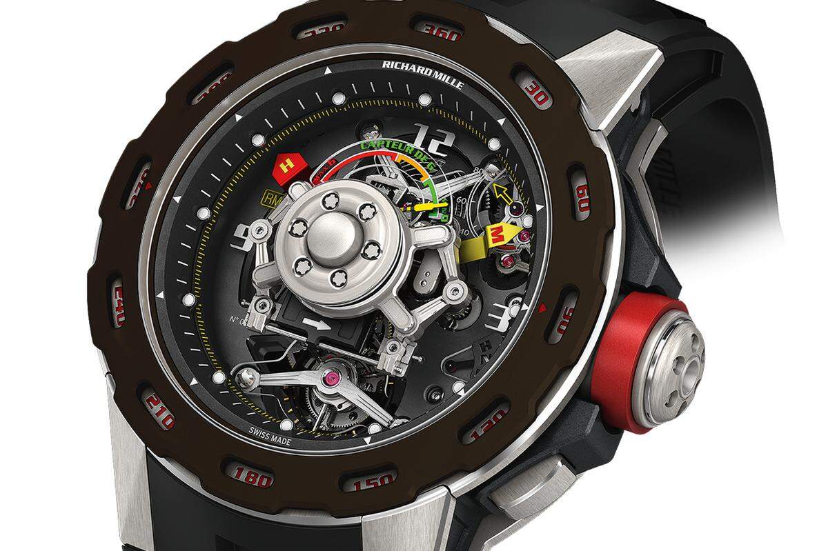 „RM 36-01 G-Sensor Tourbillon Sébastien Loeb“: Ein Tourbillon mit einem mechanischen Beschleunigungssensor. Ob einem diese Uhr gefällt, das ist reine Geschmackssache, technisch ist das jedenfalls vom Feinsten.