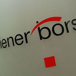 The Vienna Stock Exchange (Wiener Boerse) logo is displayed next to the company's street entrance in Vienna