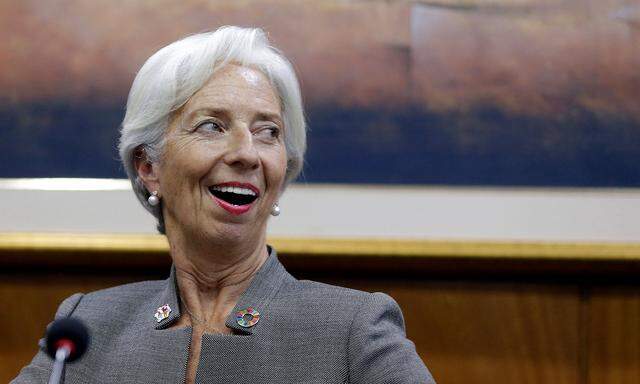 Christine Lagarde, Managing Director of the International Monetary Fund (IMF), attends a news conference at Paraguayan Central Bank in Asuncion