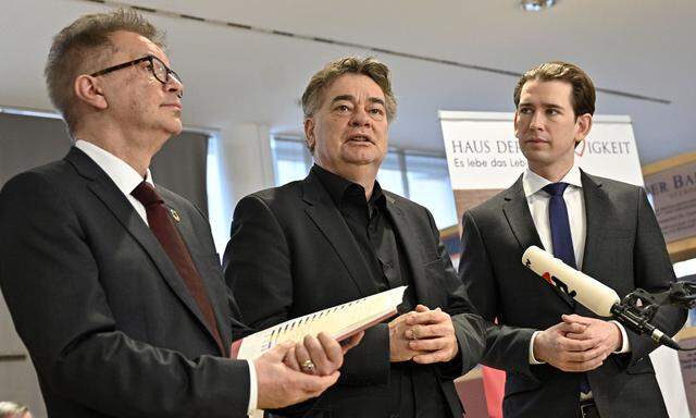 Sozialminister Rudolf Anschober (Grüne), Vizekanzler Werner Kogler (Grüne), Bundeskanzler Sebastian Kurz (ÖVP)