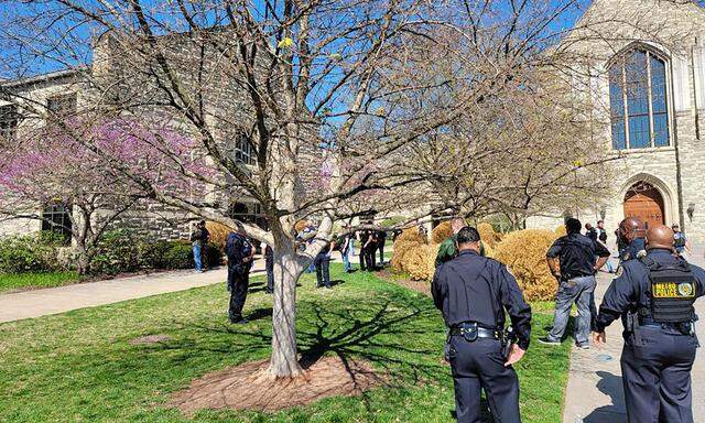 Police officers arrive at the Covenant School, Covenant Presbyterian Church, after reports of a shooting in Nashville