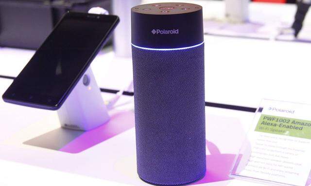 Another non photographic product by Polaroid a wireless Amazon Alexa Enabled speaker on display du