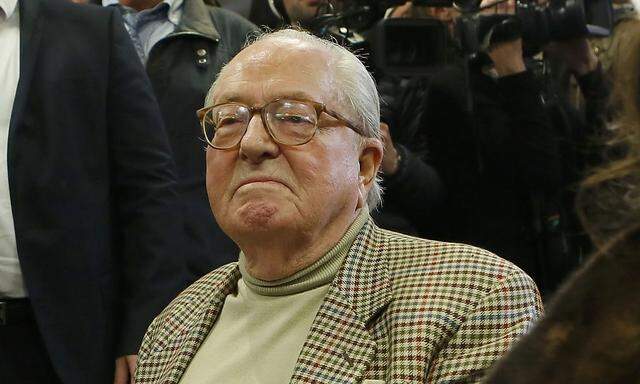 Founder of France's far-right National Front party, Jean-Marie Le Pen, attends a news conference at their party's headquarters after the first round of French local elections in Nanterre