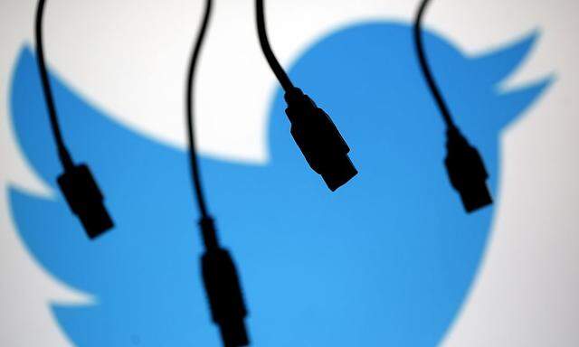 Electronic cables are silhouetted next to the logo of Twitter in this illustration photo in Sarajevo