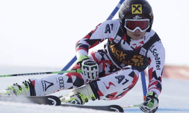Fenninger of Austria clears a gate during the women's giant slalom of the Alpine Skiing World Cup in Maribor