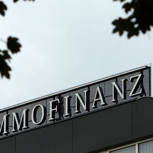 The logo of Austrian real estate group Immofinanz is pictured on top of the company's headquarters building in Vienna