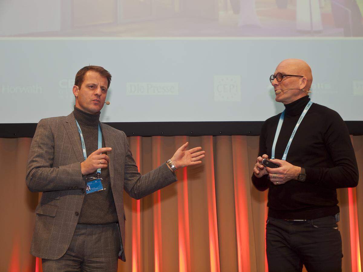 Als Moderator führte Michael Fleischhacker, ehemaliger Chefredakteur von "Die Presse", durch die Veranstaltung. Im Bild mit Kjell A. Nordström.