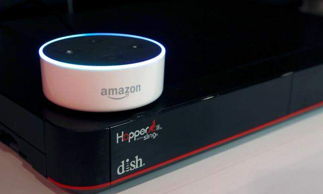 FILE PHOTO:    An Amazon Dot is shown on top of a Hopper at the Dish Network booth during the 2017 CES in Las Vegas
