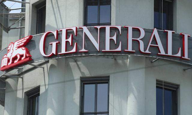 May 22 2018 Munich Bavaria Germany The logo of Generali is seen in the Munich pedestrian zone