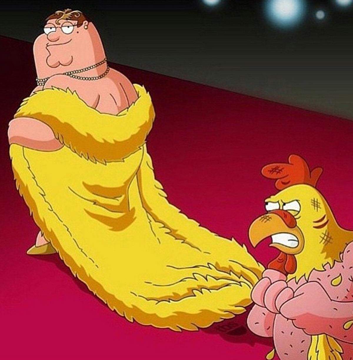 Aber auch Peter Griffin (Family Guy), der einem Huhn die Federn raubt, darf nicht fehlen.