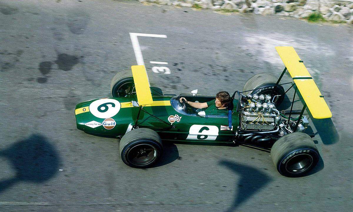 Jochen Rindt lernt Flügel, Brabham 1968.Vorerst nur im Schnupperkurs in Kanada.