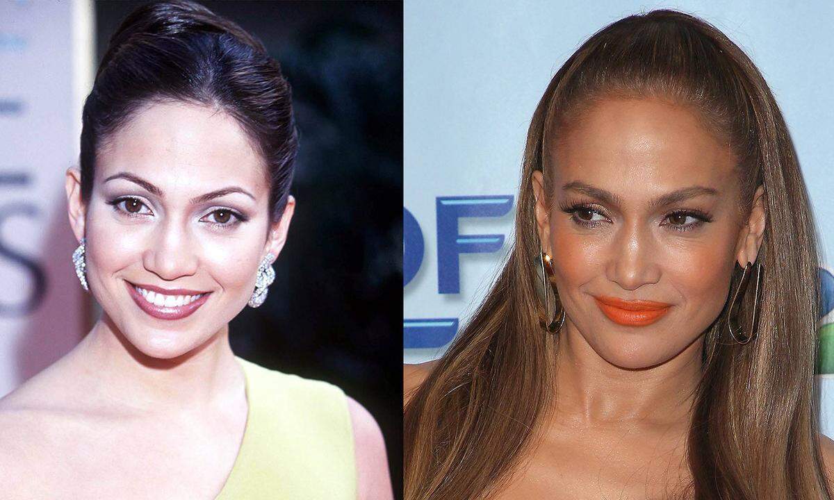 Pop-Diva Jennifer Lopez (links 1998) ist in 20 Jahren kaum gealtern. Ihre Augenbrauen haben eine Entwicklung durchgemacht.