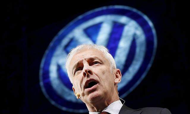 Volkswagen CEO Muller speaks at their media reception during the North American International Auto Show in Detroit