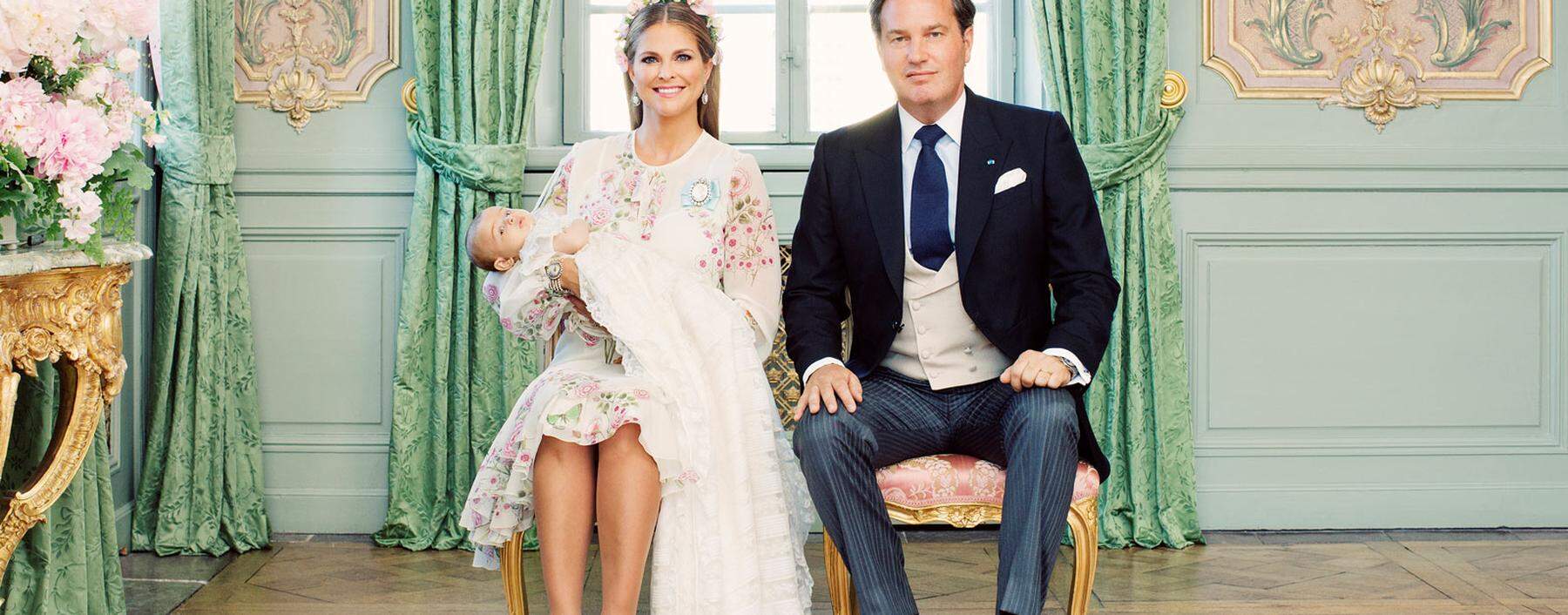 Princess Madeleine and officiant Archbishop Antje Jackelen are seen during princess Adrienne´s christening ceremony in Drottningholm Palace Chapel, Stockholm