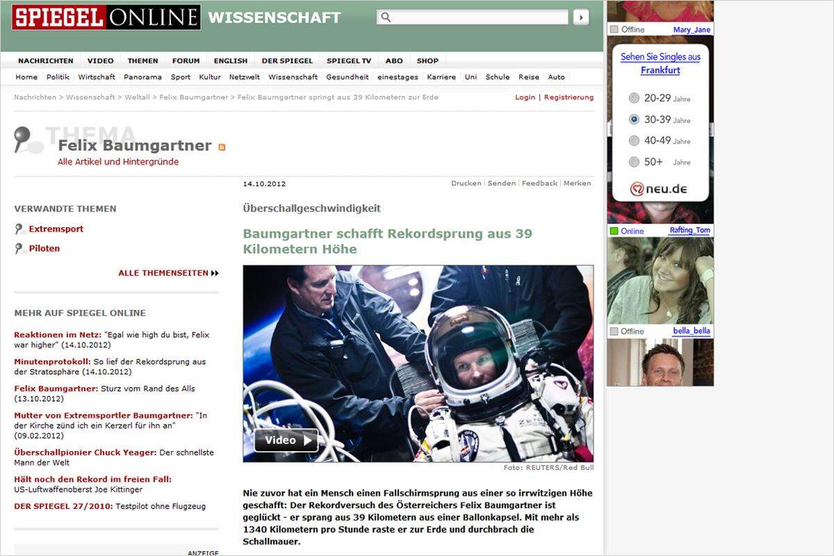 Das deutsche Nachrichtenmagazin "Spiegel" schreibt über einen Sprung aus "irrwitziger Höhe" und hat die Reaktionen im Netz gesammelt: "Egal wie high du bist, Felix war higher", hieß es etwa auf Twitter.