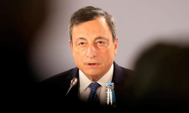 European Central Bank President Draghi speaks during a news conference in Tallinn