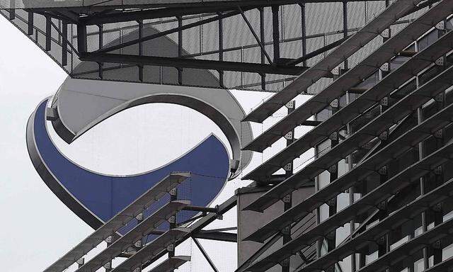 The logo of nationalised lender Hypo Alpe Adria is pictured atop the bank´s headquarters in Klagenfurt