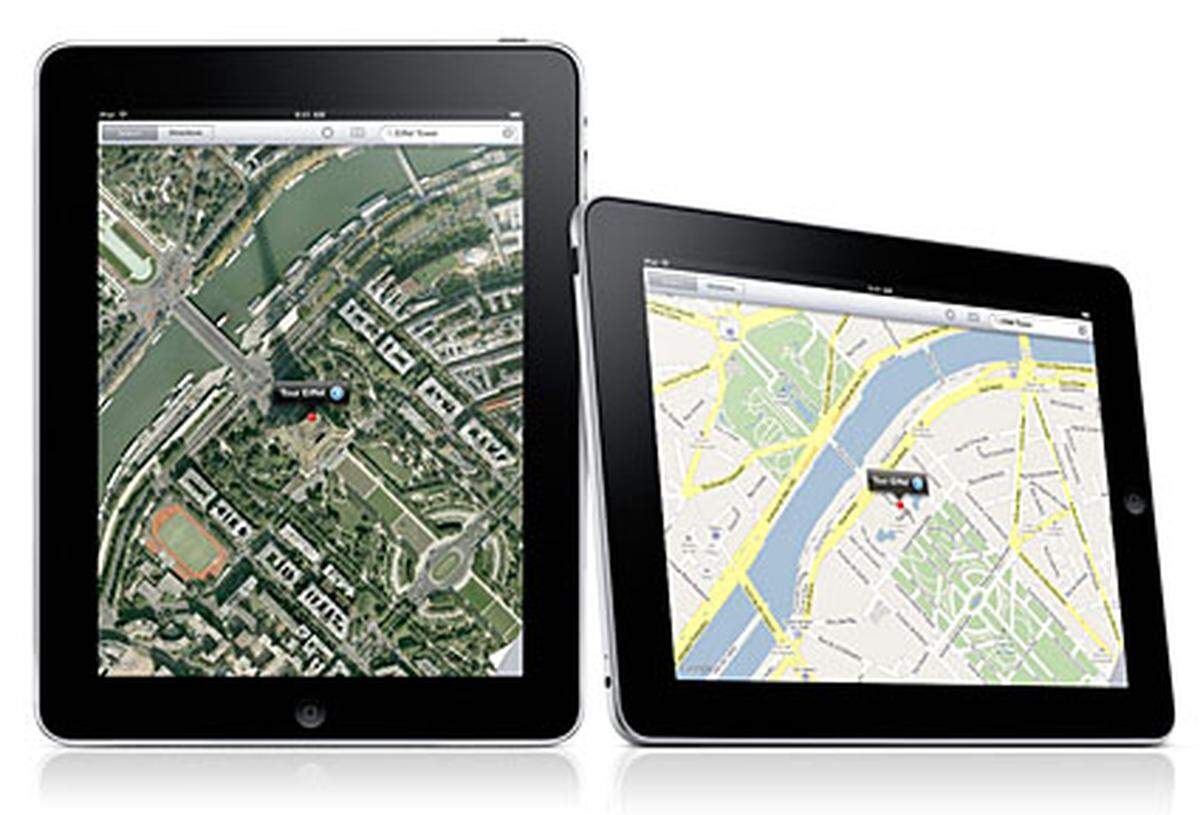 Wahlweise gibt es das iPad nur mit WLAN oder auch mit einem UMTS-Modul. Mobiles Surfen ist also kein Problem und mit dem, dank iPhone, Touch-erprobten Browser Safari sicherlich ein Genuss. Außerdem hat Apple ein GPS-Modul eingebaut, was besonders bei Anwendungen wie Google Maps eine feine Sache ist.