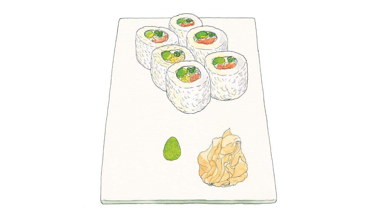 California Maki. Ichiro Mashita erfand dieses Sushi schon 1960. Rohen Thunfisch ersetzte er durch Avocado.  