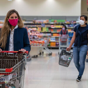 February 12, 2020, Hong Kong, China: Shoppers seen wearing protective face masks as they shop in a supermarket..Panic g