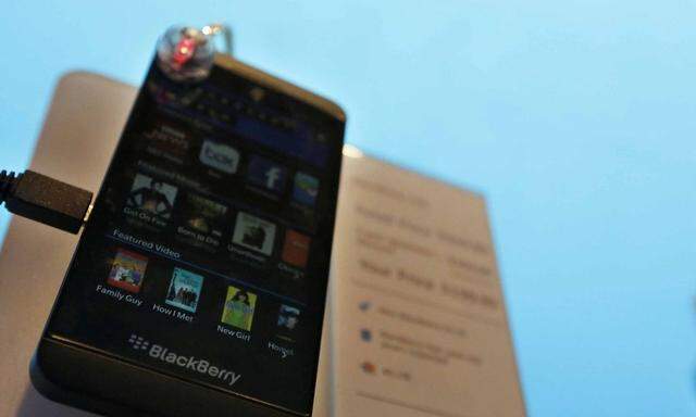 A new Blackberry Z10 smartphone is displayed at a store in New York in this file photo