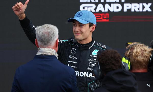 Formula One F1 - British Grand Prix - Silverstone Circuit, Silverstone, Britain - July 6, 2024
Mercedes' George Russell celebrates after qualifying in pole position REUTERS/Andrew Boyers