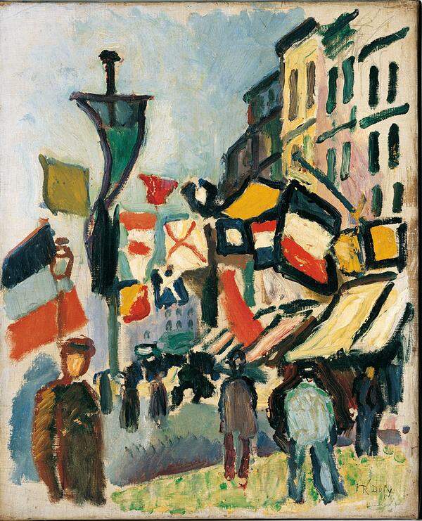 Raoul Dufy: Der 14. Juli in Le Havre (Die beflaggte Straße), 1906, Öl auf Leinwand (c) Albertina, Wien - Sammlung Batliner