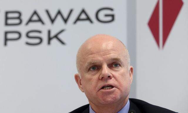 Haynes, CEO of Austrian lender BAWAG PSK, addresses a news conference in Vienna
