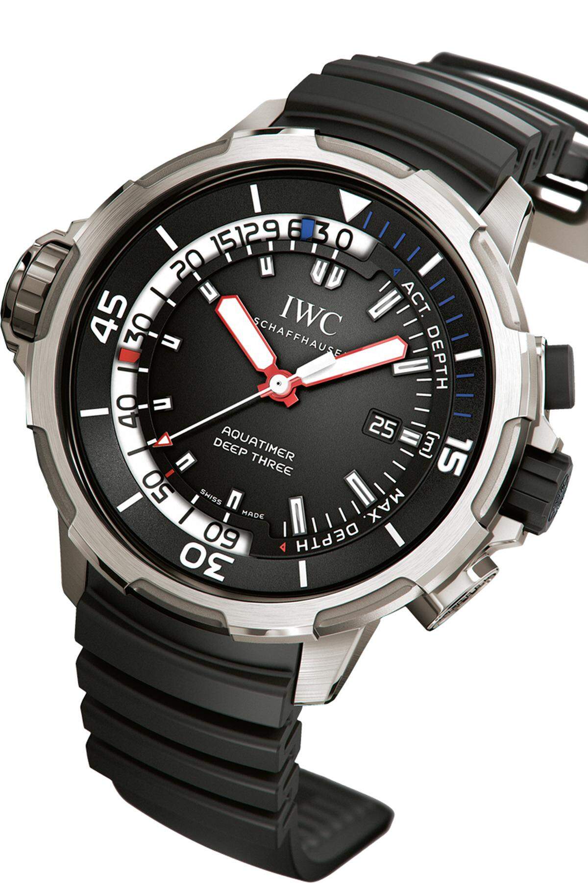 „Aquatimer Deep Three“: Der mechanische Tiefenmesser der Manufaktur ist wie alle anderen, neuen „Aquatimer“-Modelle eine hochwertig gemachte, technisch anspruchsvolle Uhr.