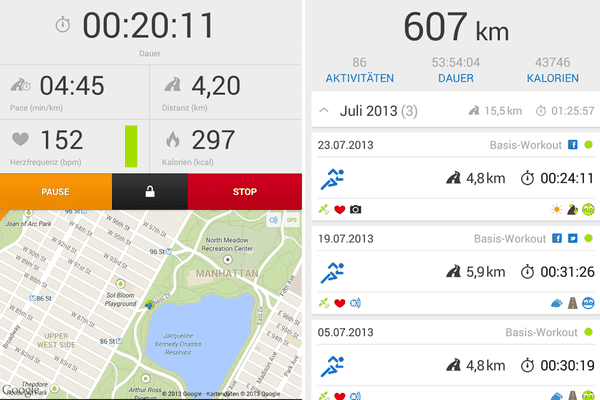 Der Klassiker für Ausdauersportler, die ihre Trainingsergebnisse aufzeichnen und analysieren wollen. Das Tracking-Tool nimmt mittels GPS die zurückgelegte Strecke auf und gibt unter anderem die Geschwindigkeit, Durchschnittsgeschwindigkeit und verbrauchte Kalorien an.