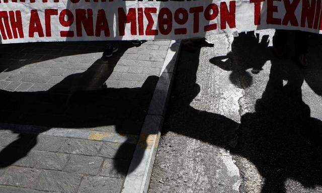 Employees of the Greek Technical Chamber hold a protest outside the finance ministry in Athens