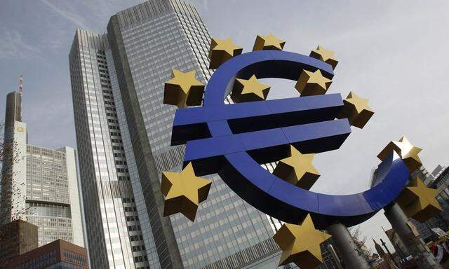 A sculpture showing the Euro currency sign is seen in front of the ECB headquarters in Frankfurt