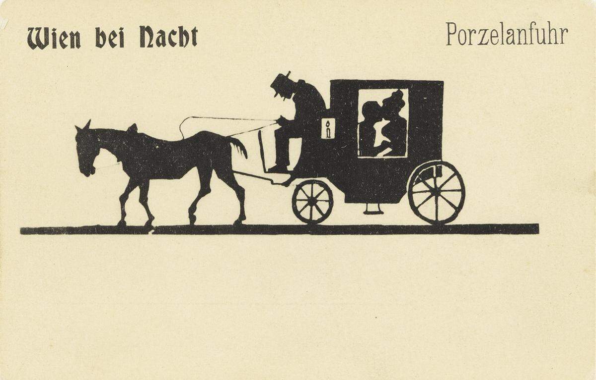 Postkarte „Wien bei Nacht – Porzelanfuhr“, um 1900
