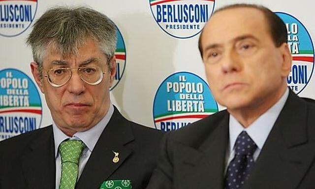 Die politischen Weggefährten und Streithähne Bossi und Berlusconi anno 2008