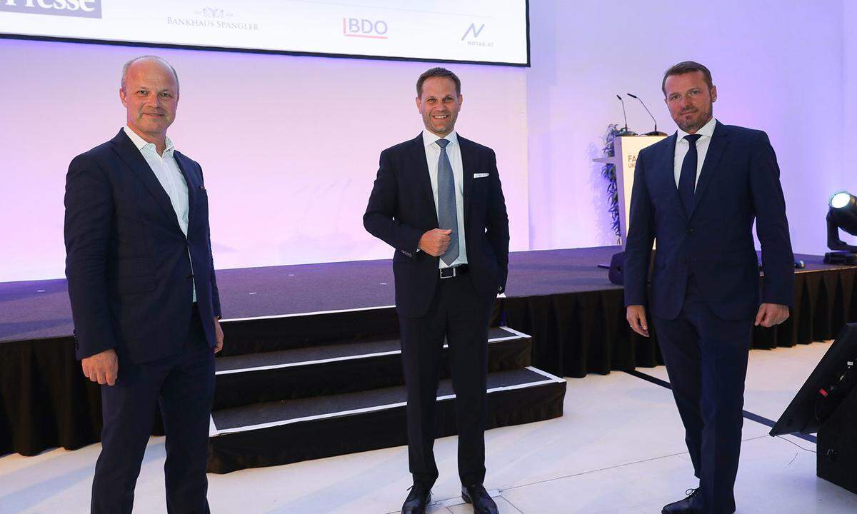 Styria Media-Vorstandsvorsitzender Markus Mair, Unger Steel-CEO Matthias Unger und "Die Presse"-Vorsitzender der Geschäftsführung Herwig Langanger (v.l.).